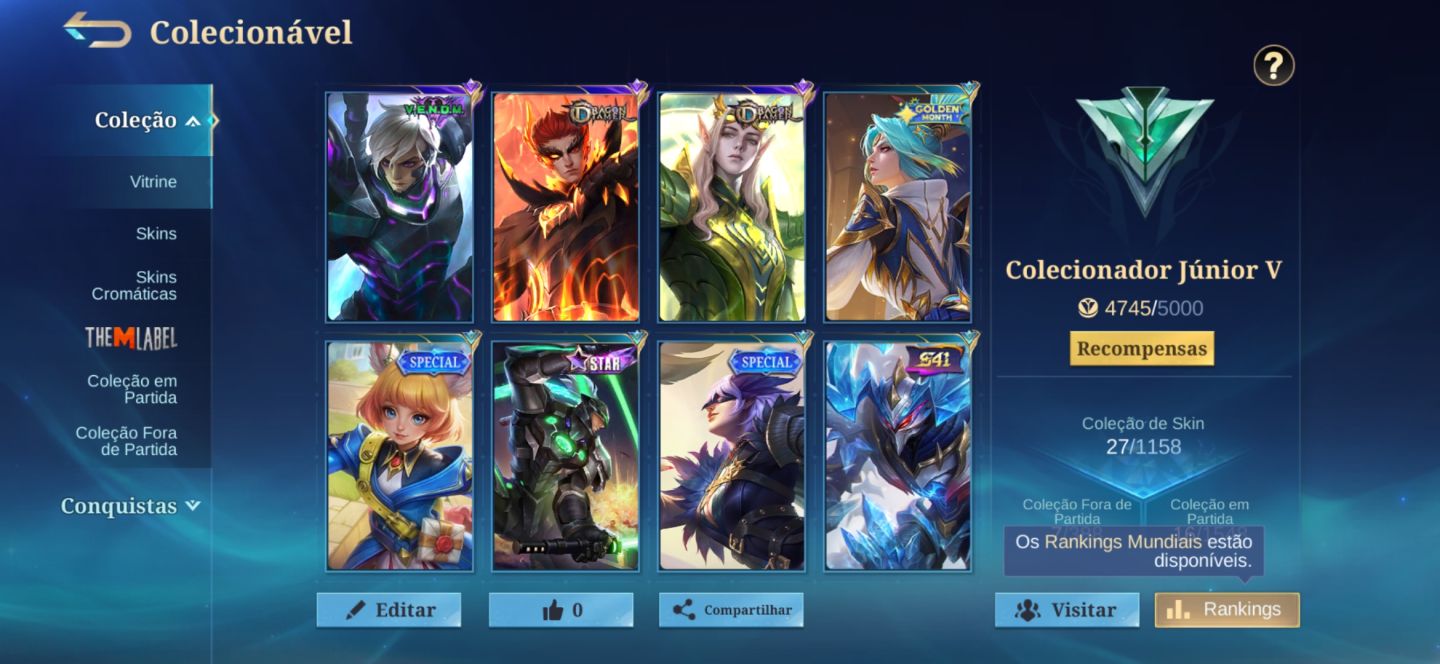 Conta mobile legends 27 skins