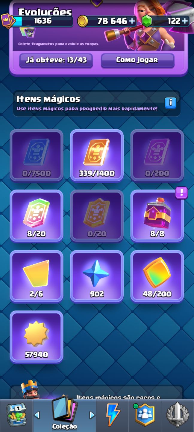 CONTA CLASH ROYALE INSANA! 13 EVOLUÇÕES, CARTAS LVL 16 E 78K DE OURO!
