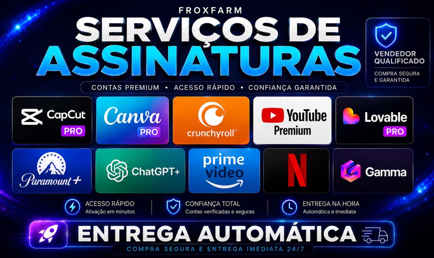 [PROMOÇÃO] - UFC PARAMOUNT/LOVABLE/AMAZON PRIME/NETFLIX/CANVA/CRUNCHYROLL/SPOTIF