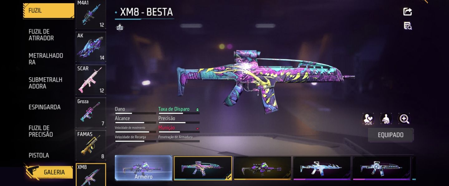 Conta de free fire gemada Skins evolutivas
