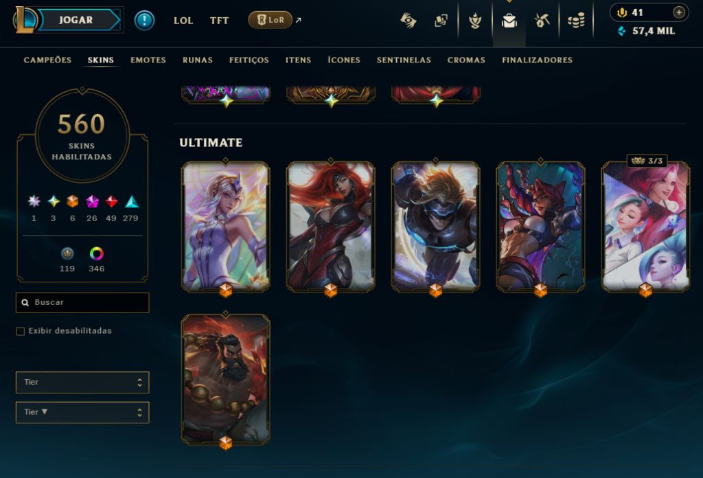 Conta de League of Legends - Diamante 2 (560 skins) Acesso total