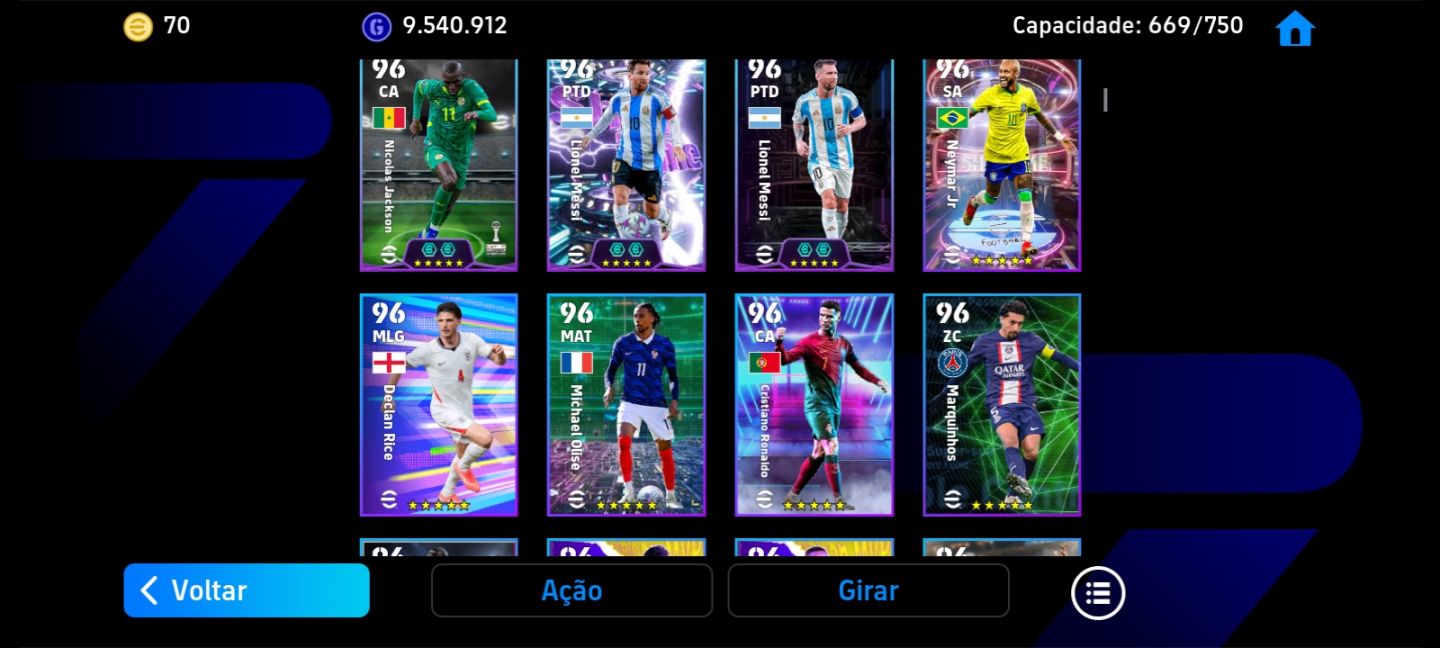 Conta efootbal endereço game recheada de cartas epicas