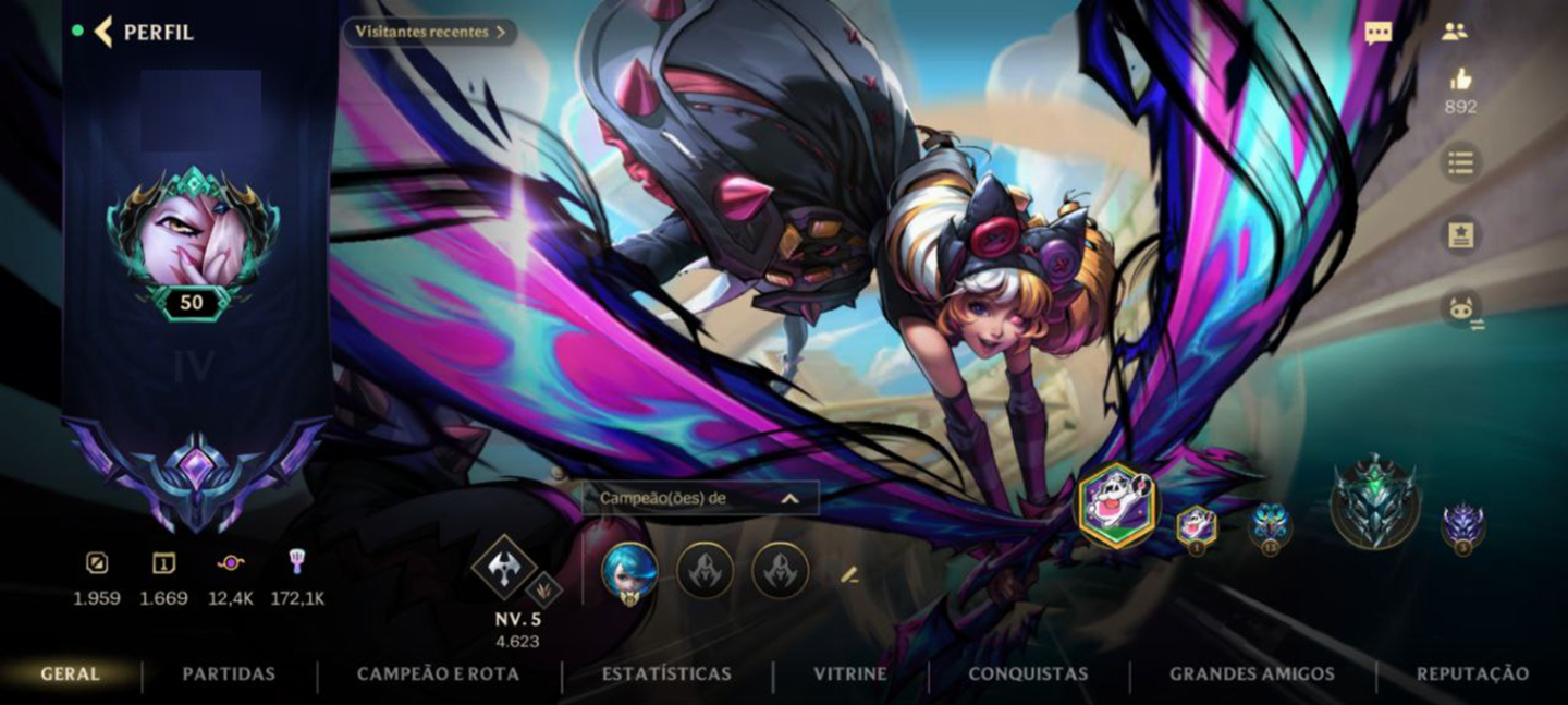 CONTA WILD RIFT MONO GWEN(mais de 50 skins)