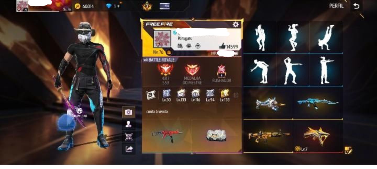 CONTA FREE FIRE PRIME 7 LEVEL 76 QUASE 9 ANOS