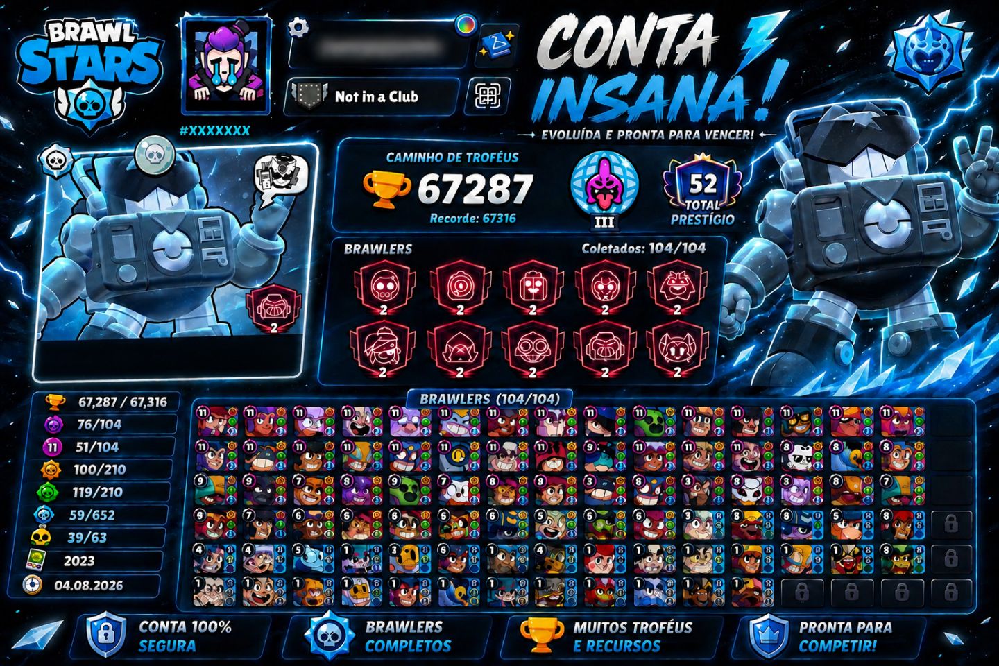 2 Contas Brawl Stars 67K+60K Troféus | 627 Skins | Endgame
