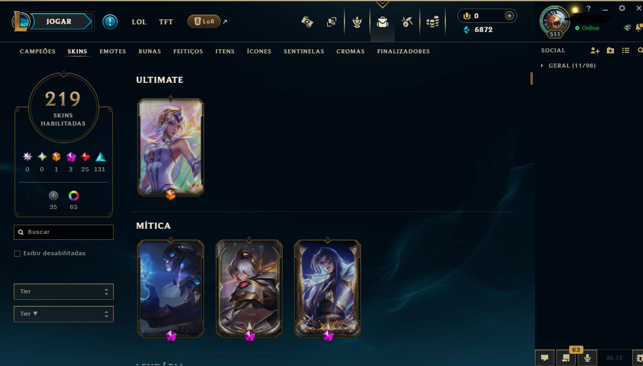 Conta riot com (LoL 219 skins) e (valorant conta criada ep1 ato1)