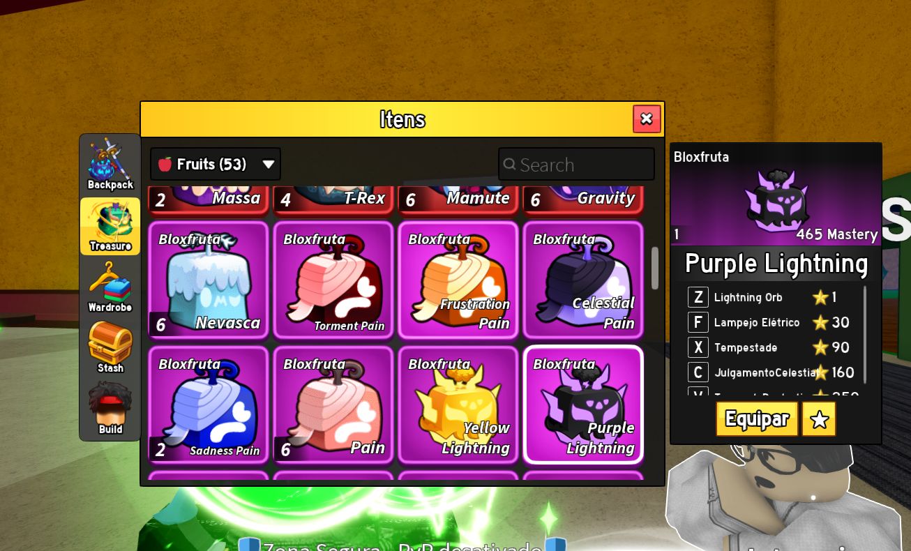 Frutas Blox fruits ( Rumble Roxa),( Werewolf Tiger ),( Celestial Pain ) e outras