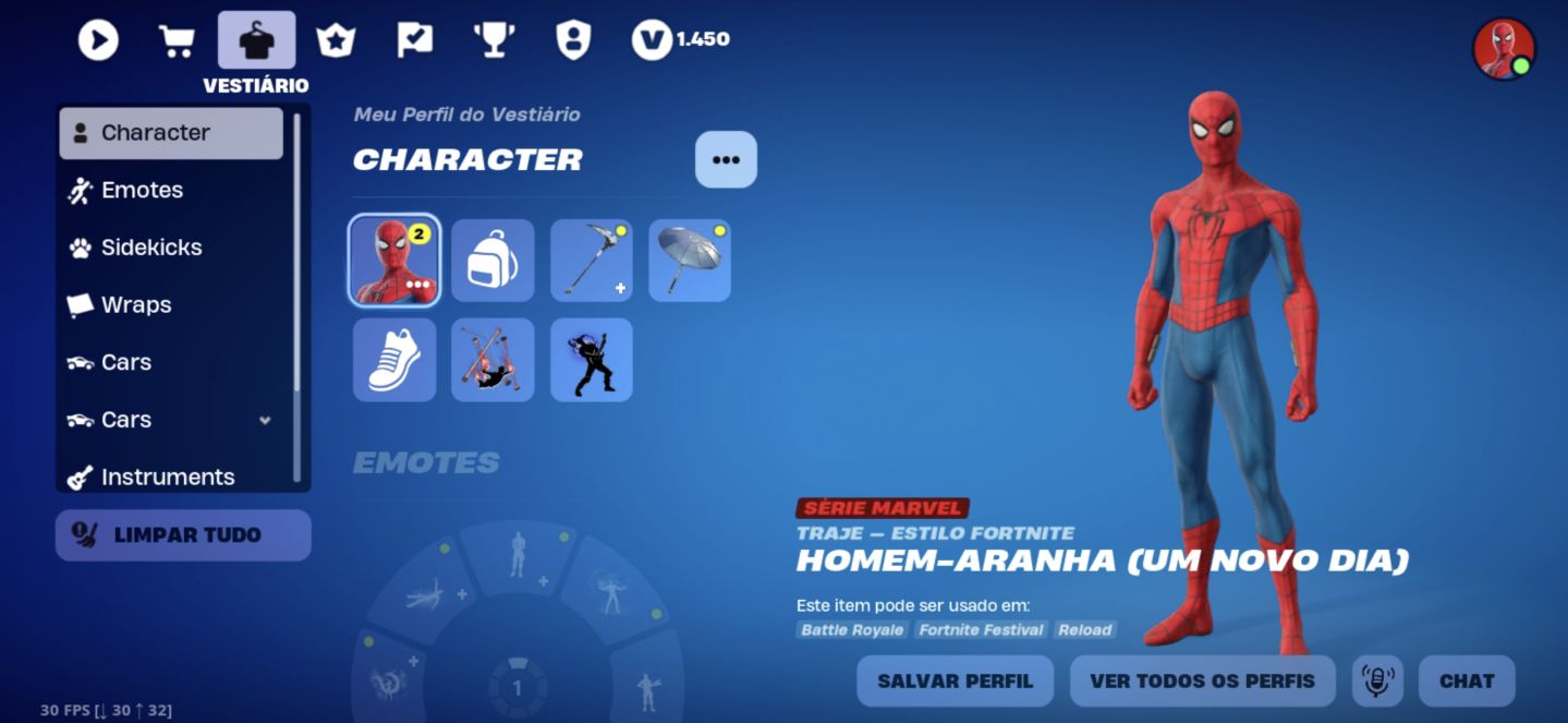 CONTA FORTNITE FULL ACESSO | 1450 V-BUCKS + HOMEM-ARANHA + 42 SKINS!