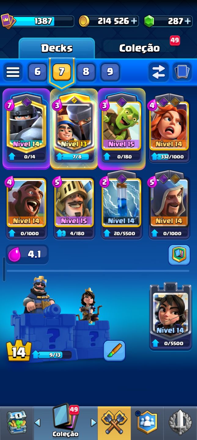 CONTA CLASH ROYALE 8,5K TROFÉUS/ ARENA 22/ DECK LVL 14+ / 5 EVOLUÇÕES