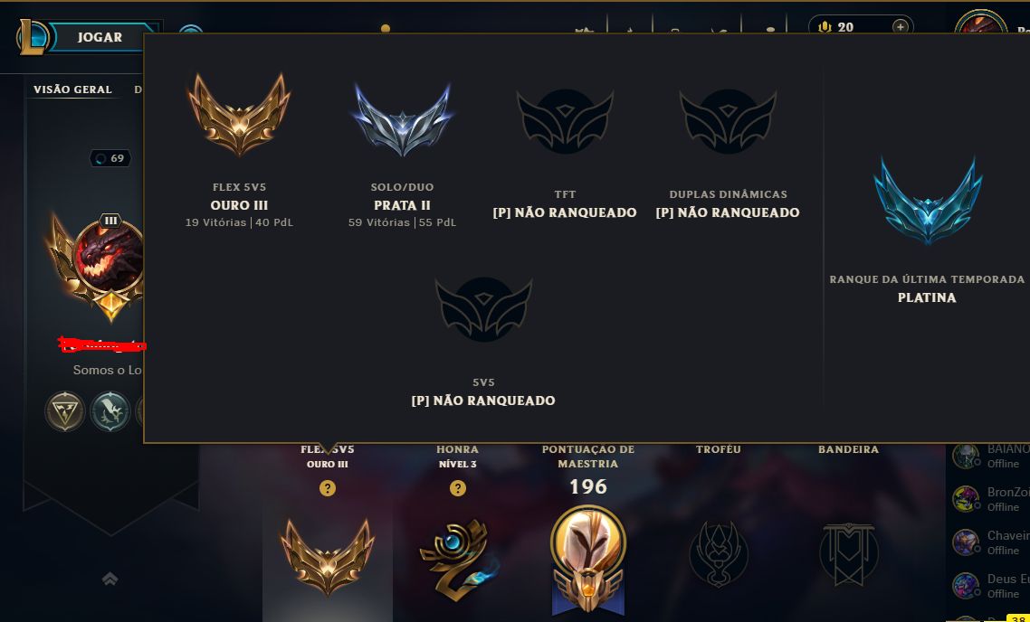 CONTA LEAGUE OF LEGENDS - PRATA II / OURO 4 59 Skins habilitadas, incluindo opç