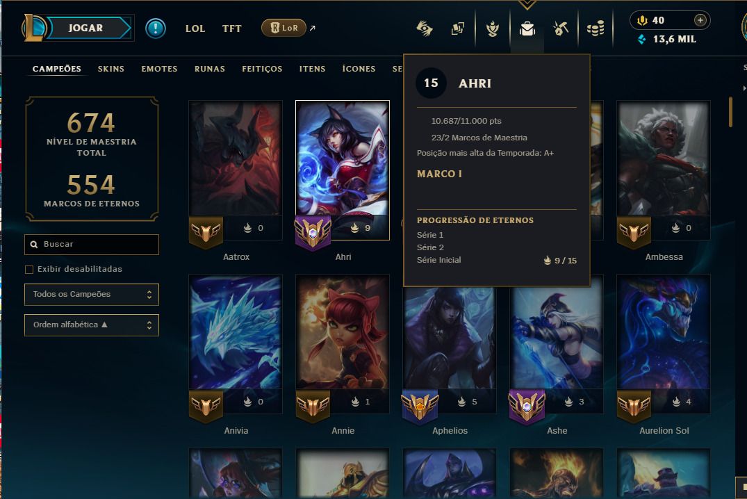 CONTA LEAGUE OF LEGENDS (NIVEL 590) SKIN AHRI TERMAS NOTURNAS E MUITO +