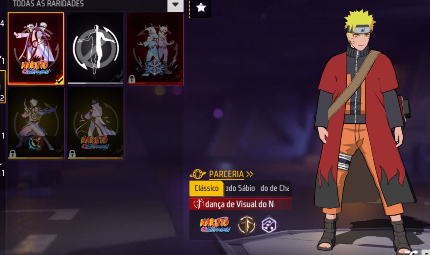 Conta free fire com Naruto