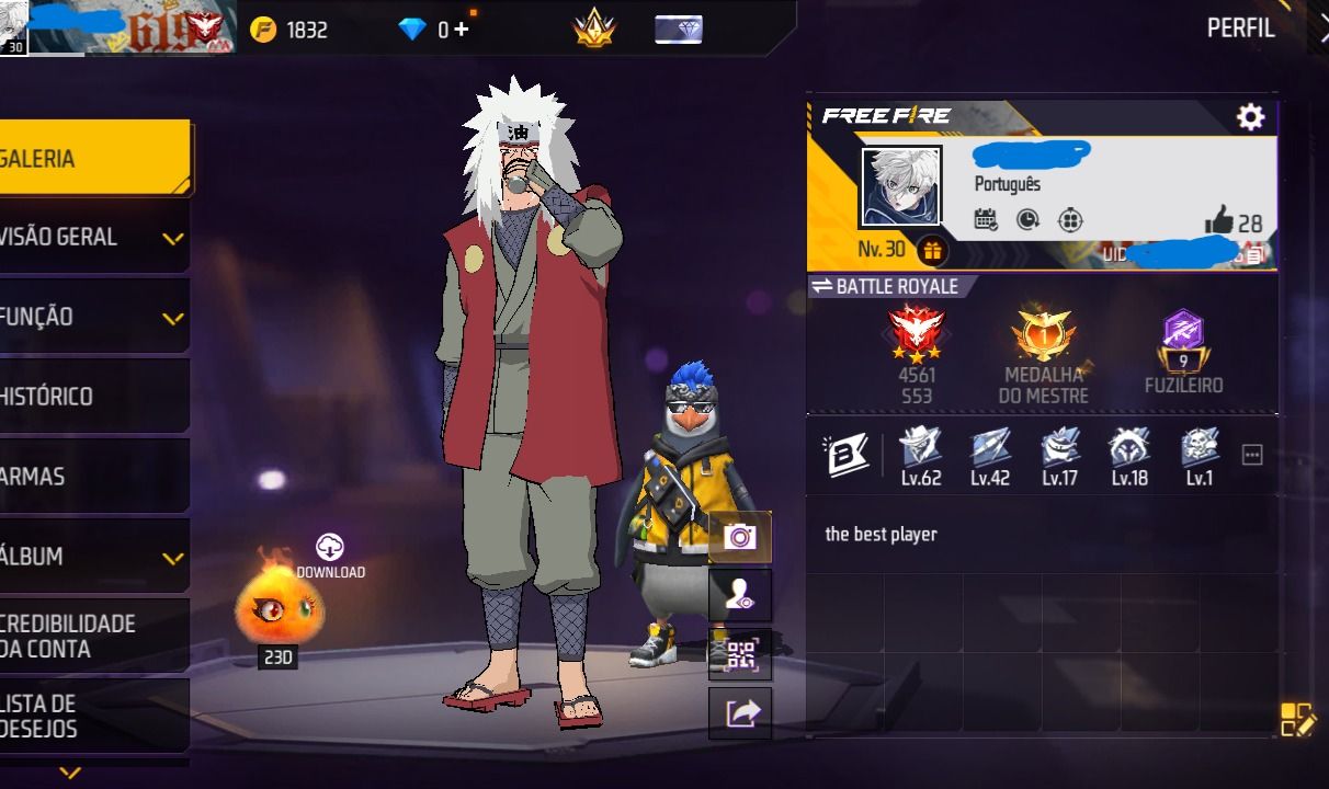 CONTA FREE FIRE MESTRE 3 ESTRELAS MODO RANK COM SKIN JIRAYA