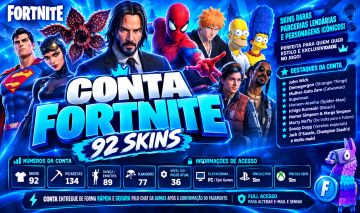 CONTA FORTNITE | 92 SKINS | JOHN WICK | DEMOGORGON | SPIDER-MAN + COLLABS