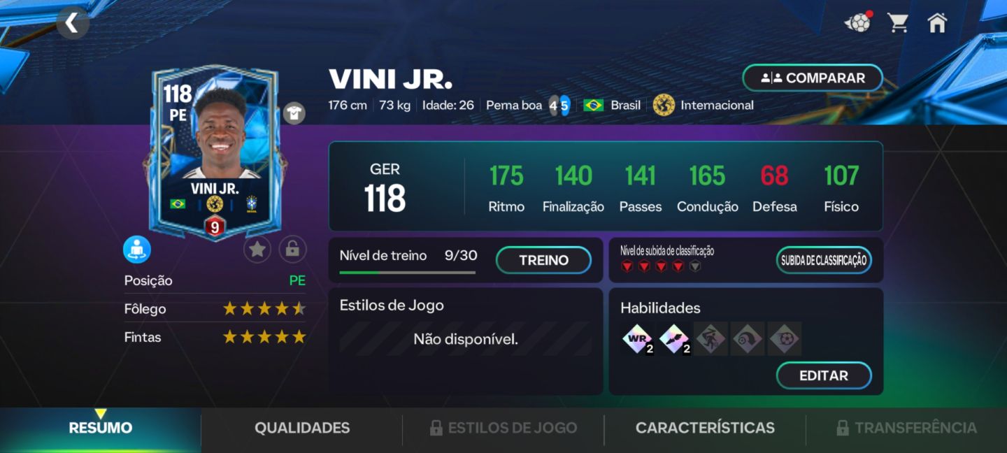 Conta básica EA FC mobile 119 de over com o Hazard 119
