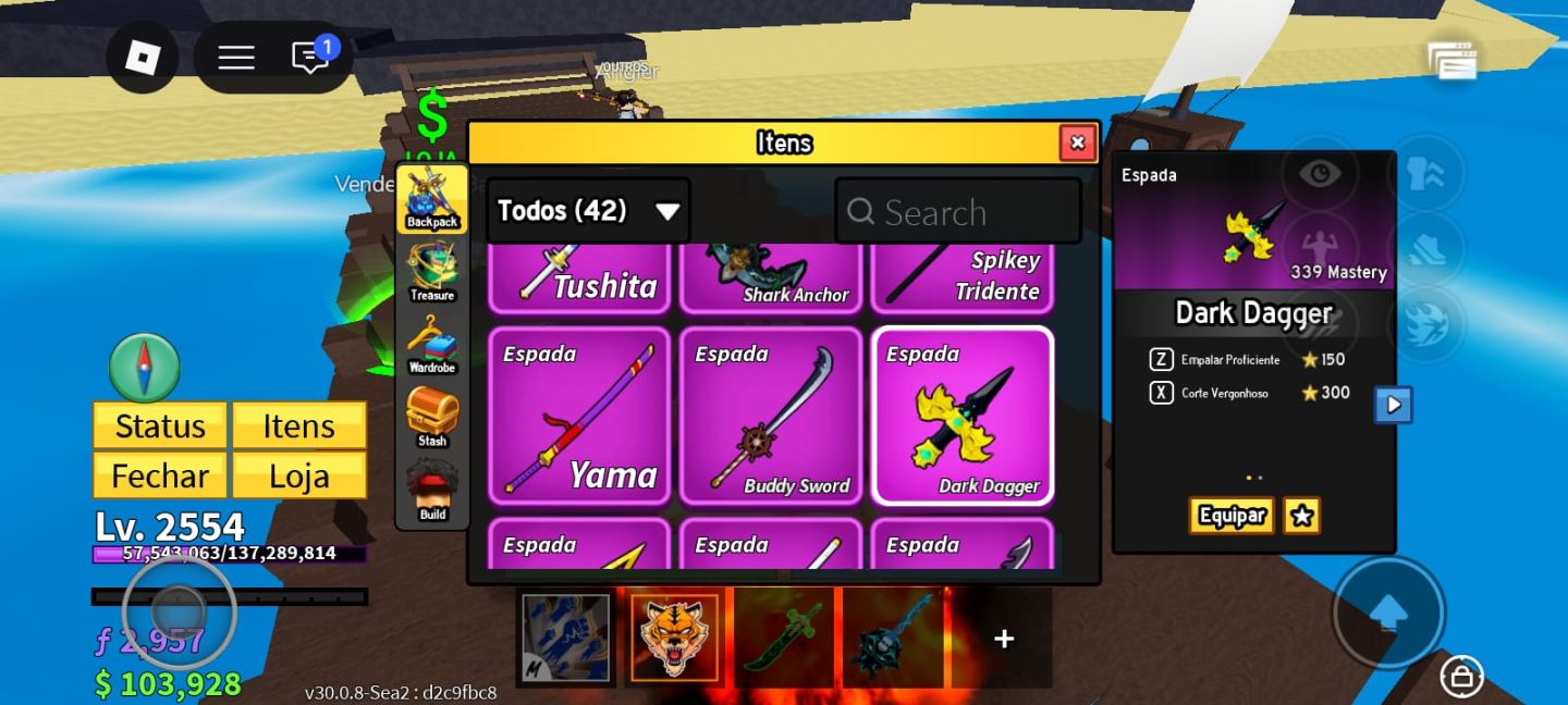 Blox Fruits LV 2554 + Fruta TigerMítica + 2 Kitsune + Venom + Dark Dager yoru v2