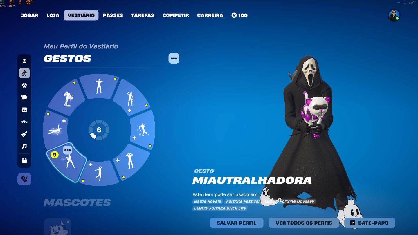 Conta fortnite com pacote ghostface pacote cartoon e creww