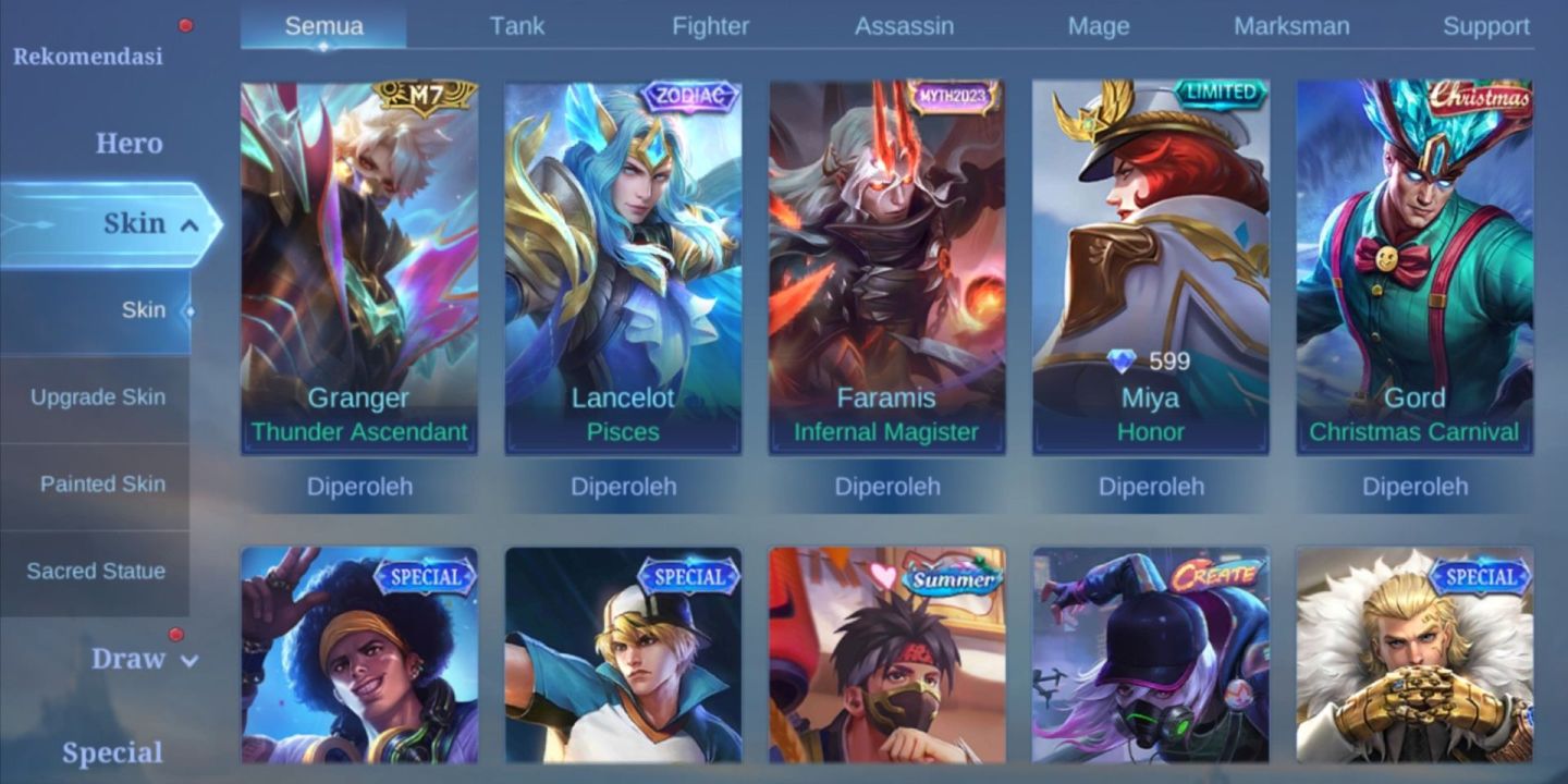 CONTA MLBB FA | 290 SKINS | GRANGER PRIME | VALE GAARA | 133 HERÓIS