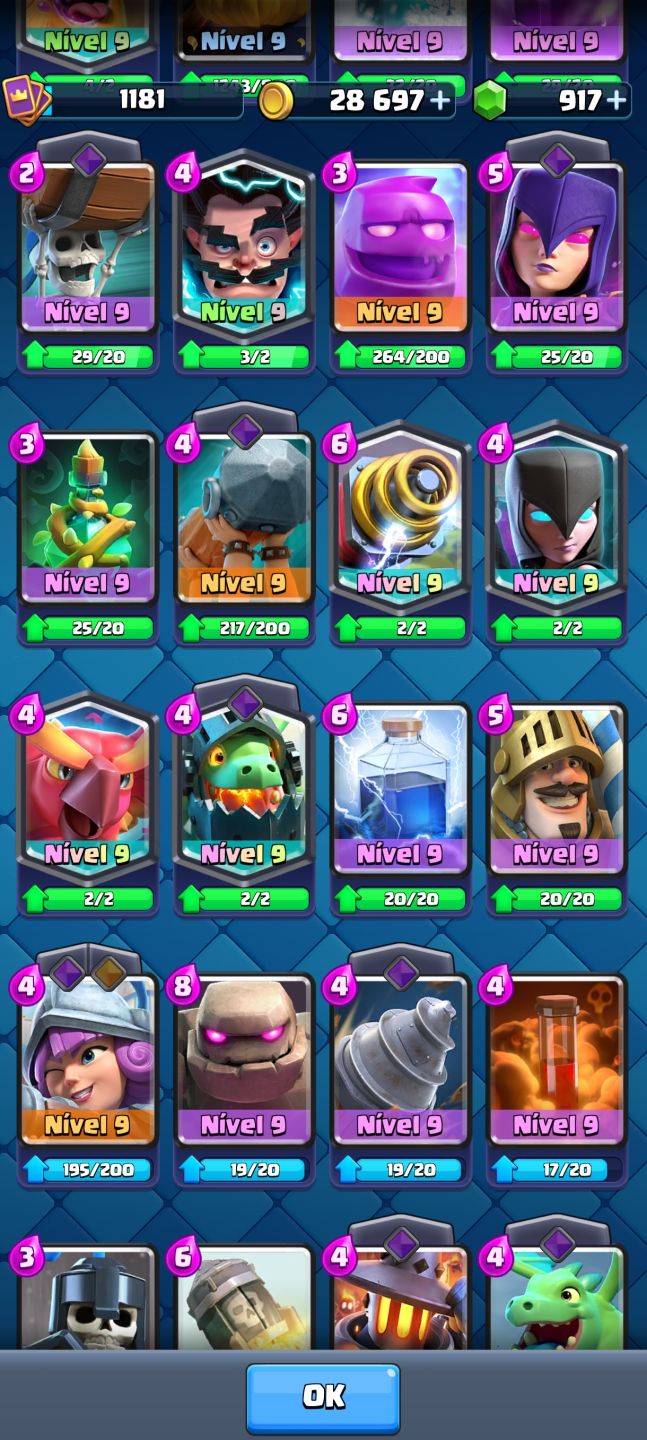 CONTA CLASH ROYALE | 9.476 TROFÉUS | 116/123 CARTAS | 917 GEMAS | 24 EMOTES
