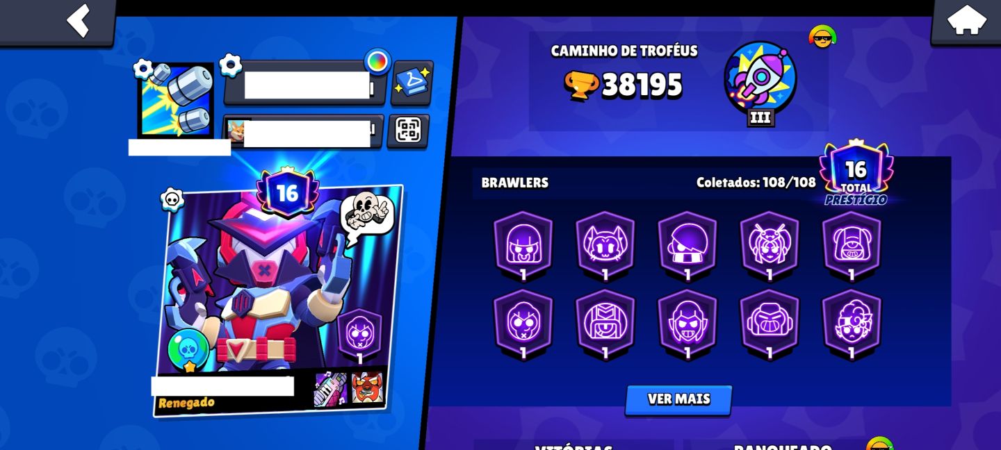 Possui todos os brawlers, mais de 265 skins, 30 brawlers full, Full acesso!!