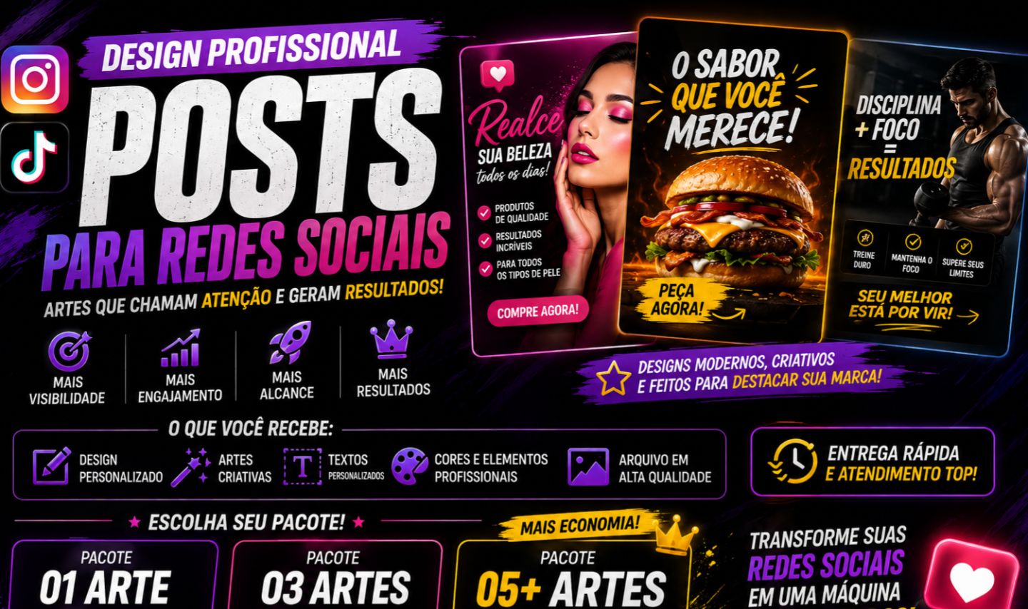 DESIGN PARA REDES SOCIAIS | POSTS PARA INSTAGRAM, TIKTOK E ANÚNCIOS