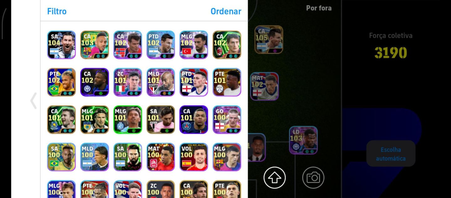 EFootball | Elenco 3190 | Messi 105 | Neymar 103 | Haaland 102 | Cartas Espec