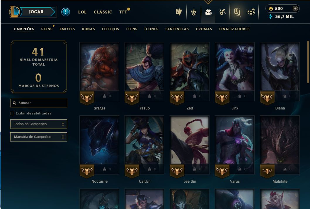 Conta LoL Smurf | MMR Gold | 45 Campeões | 38 Skins | Nível 36