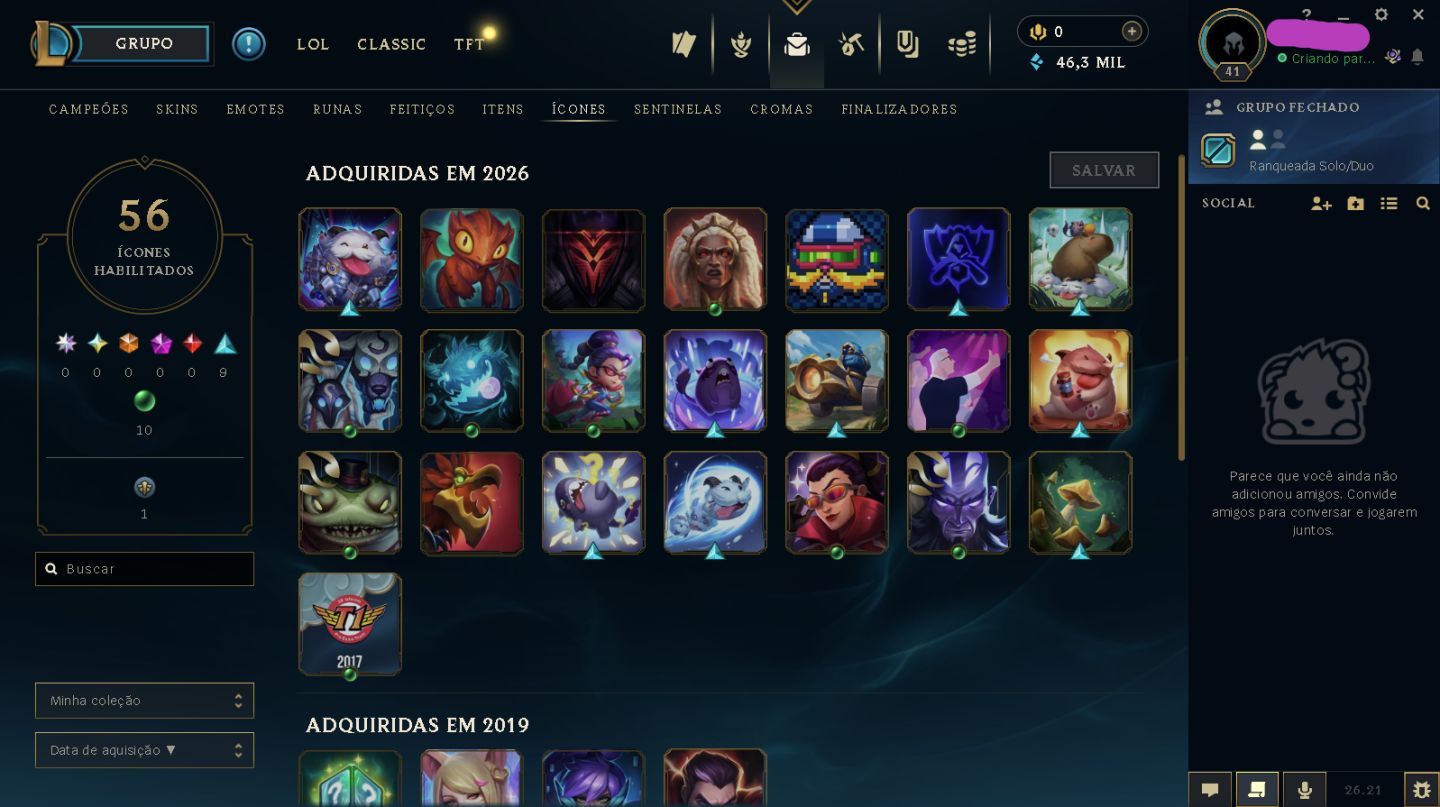 Conta de Lol Nível 41 | Mestre (70% WR) | 42 Campeões | 3 Skins | 56 Ícones e +!