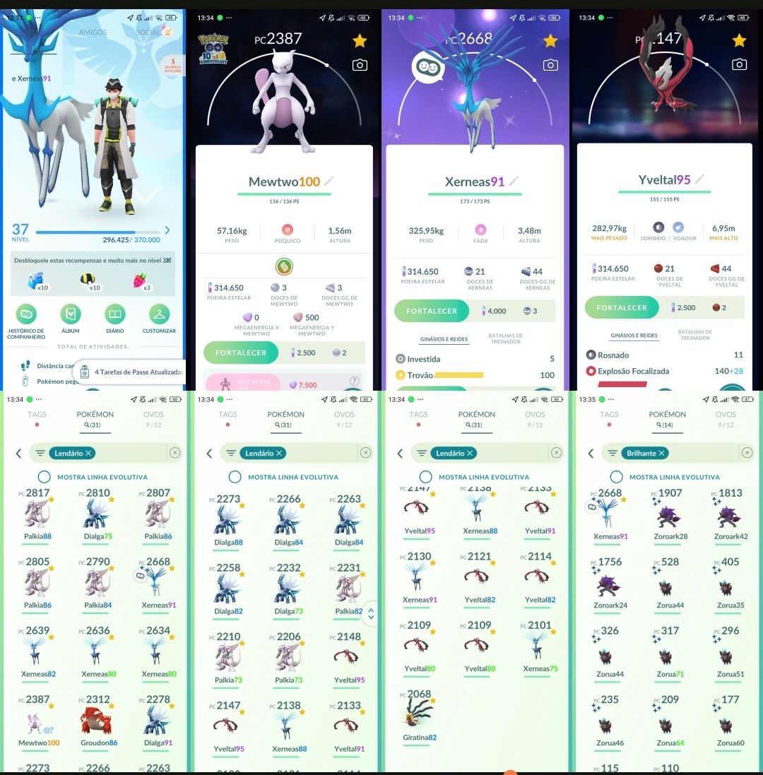 Pokémon Go LVL 37 | Mewtwo 100% BG | 31 Lendários | Xerneas Shiny Q267