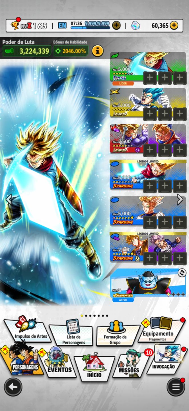 Conta dragon ball legends com vários personagens