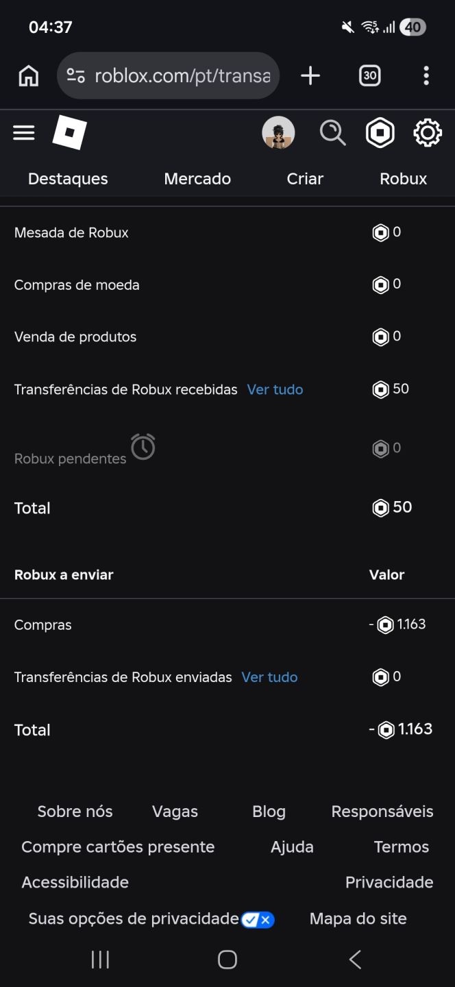 Conta Roblox +1000 robux gastos (Leia a descrição)