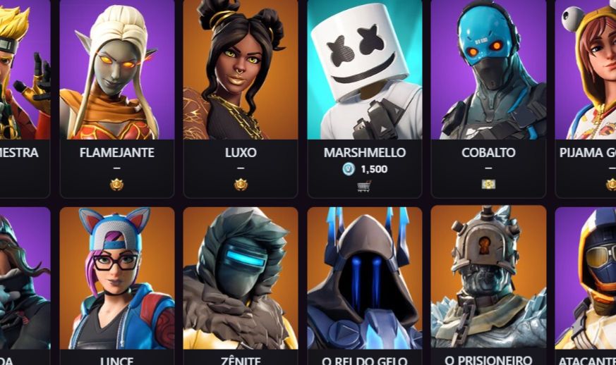 Conta Fortnite com algumas skins do primeiro passe de batalha