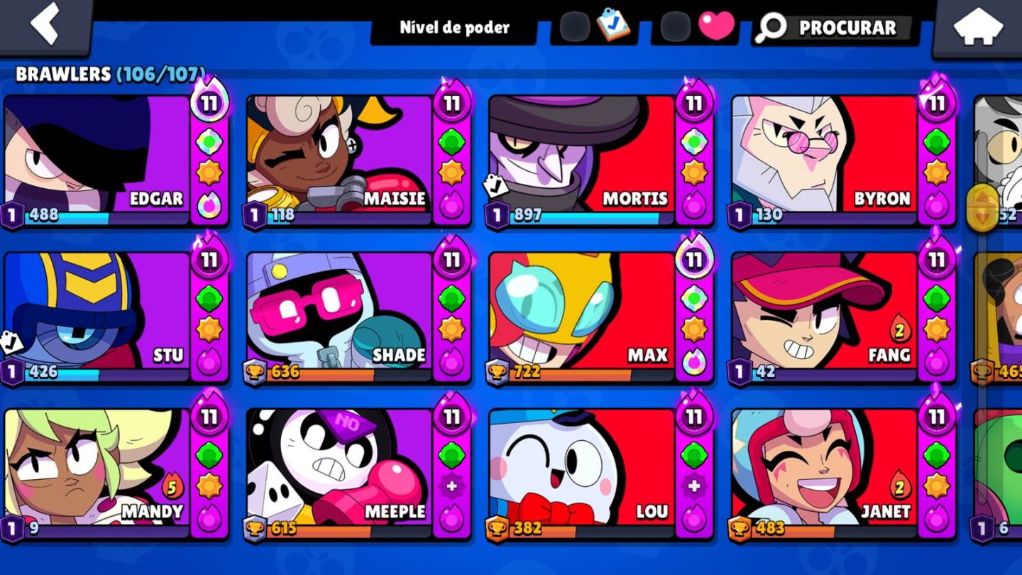 CONTA BRAWL STARS | 106/107 BRAWLERS | 68.996 TROFÉUS | MTS BRAWLERS PDR 11
