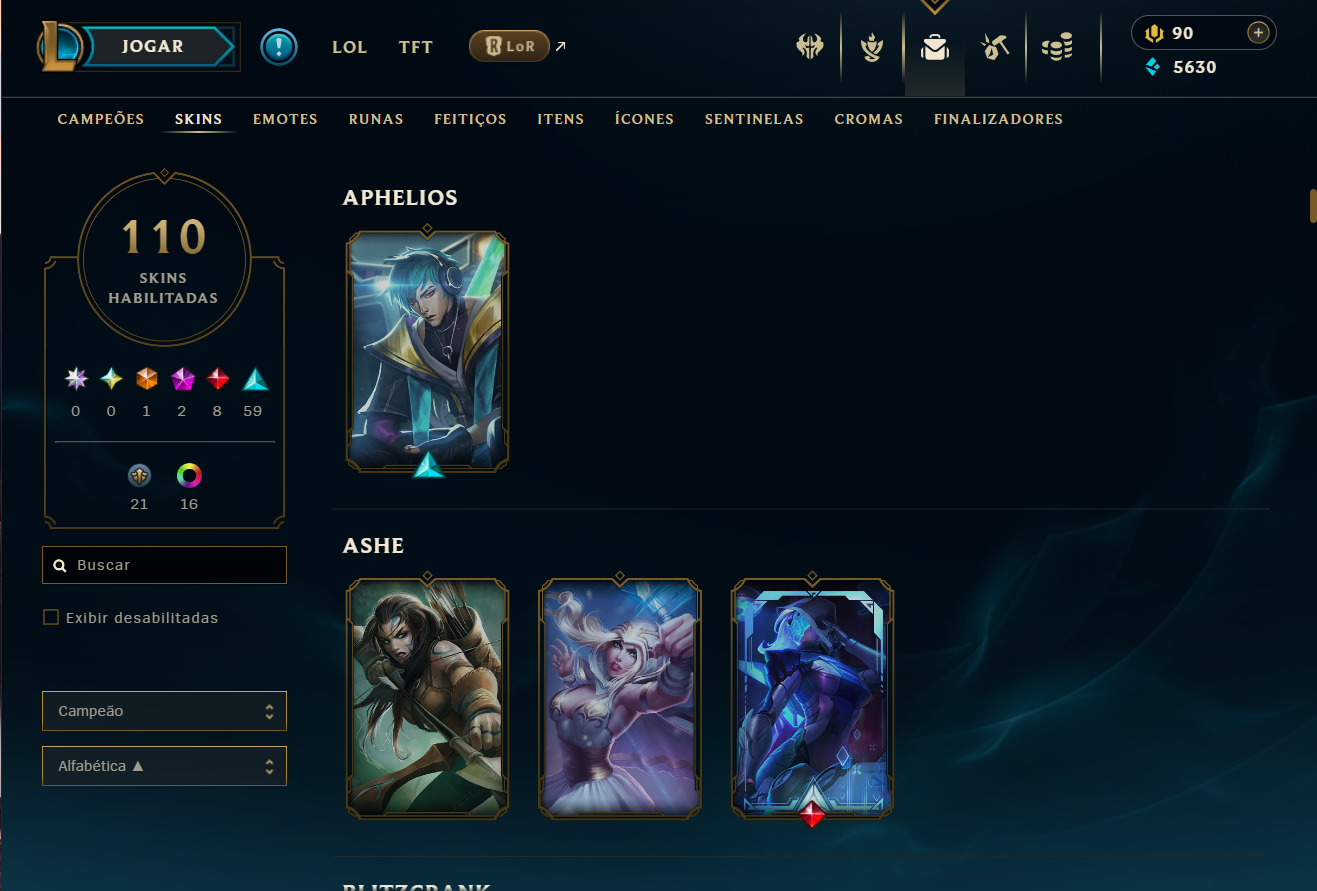 Conta recheada de skins otima conta para iniciar