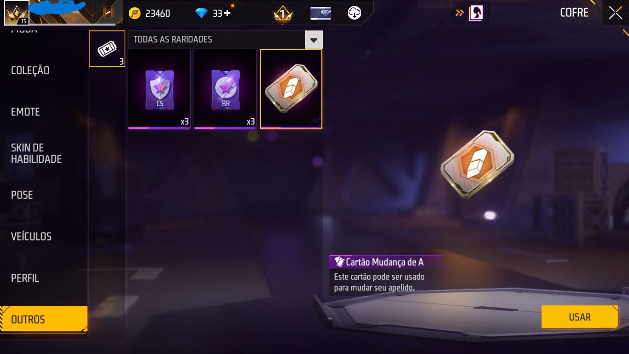 CONTA FREE FIRE SKIN TERROR NOTURNO E APARIÇÃO NORTUNO E TROCA DE NICK
