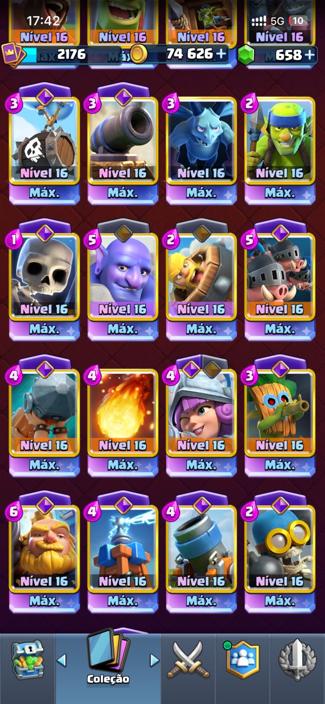 Conta de Clash Royale semi full, todas evo, 8 herois + 200 frag, 14mil trofeus