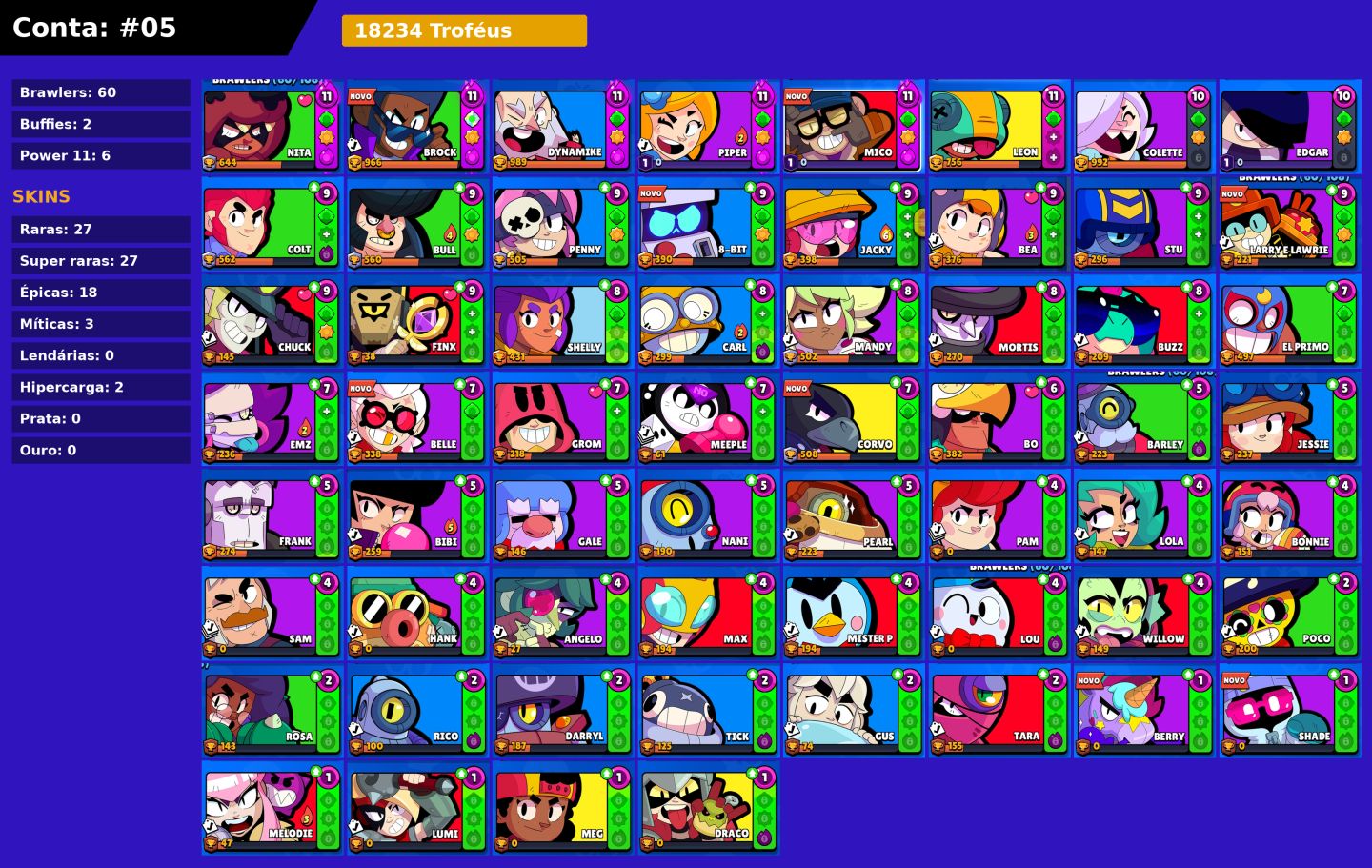 Contas Brawl Stars ( Contas raras com Shelly Estelar)