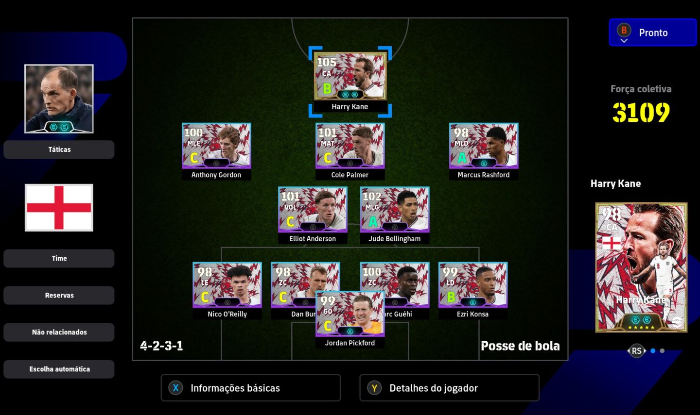 Conta Efootbal - Time Master 5 - (Xbox/pc) Elenco da Inglaterra Completo!!!