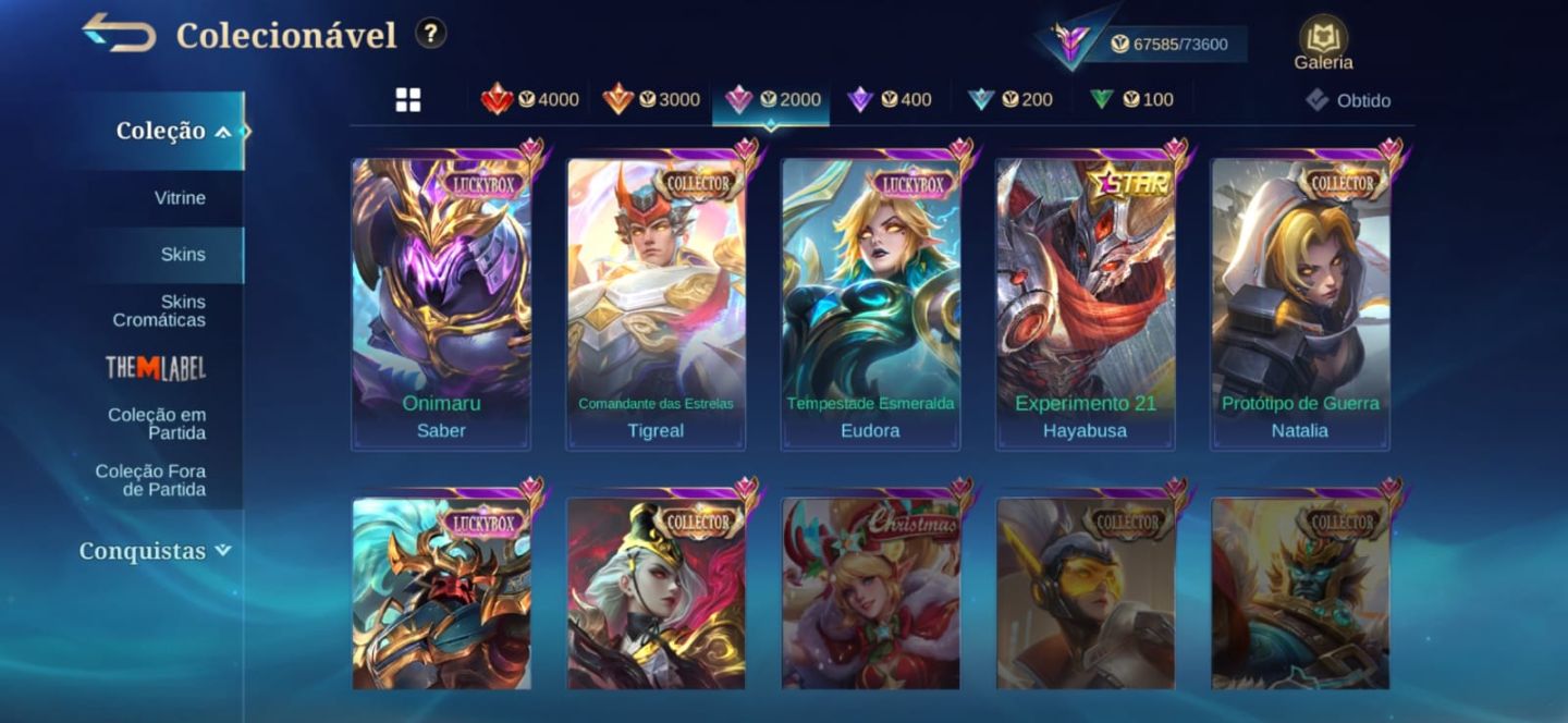 CONTA MOBILE LEGENDS IMORTAL +105 ESTRELAS E +200 SKINS