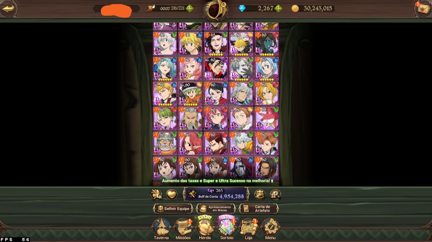 CONTA 7DS GRAND CROSS - 5KK DE CC BOX + ODIN 3/6 + GAWAIN 4/6 + 2.2K DIAMANTE