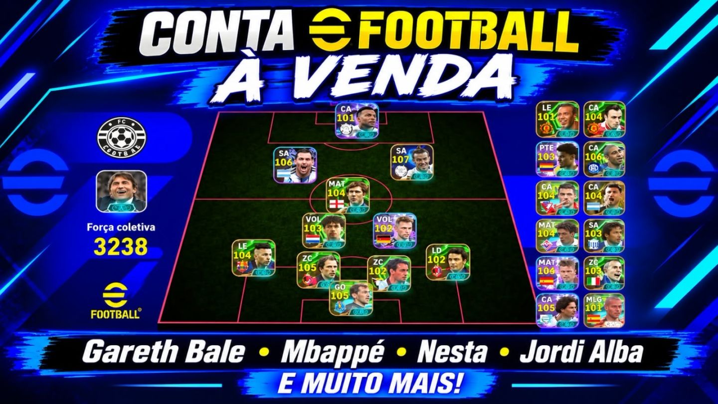 Conta de efootball com épicos bale nesta mbappe é muito mais