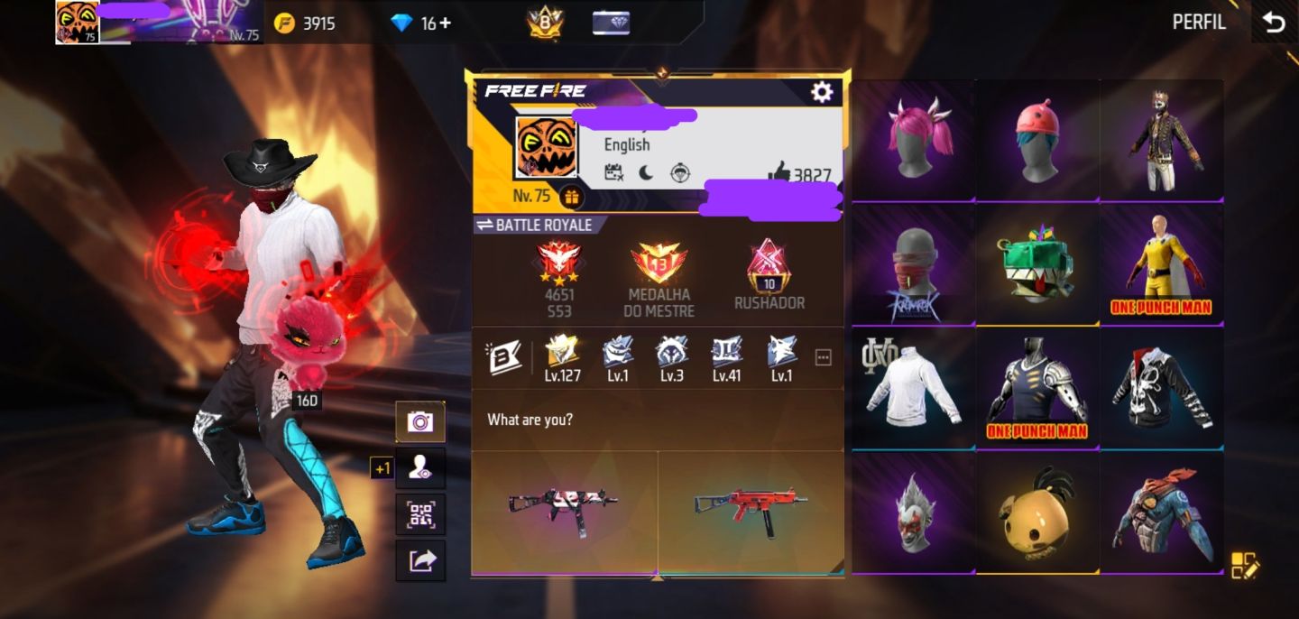Conta Free Fire com 4, 5 Passe, Ragnarok, Angelical, One Punch Man + Prime 8
