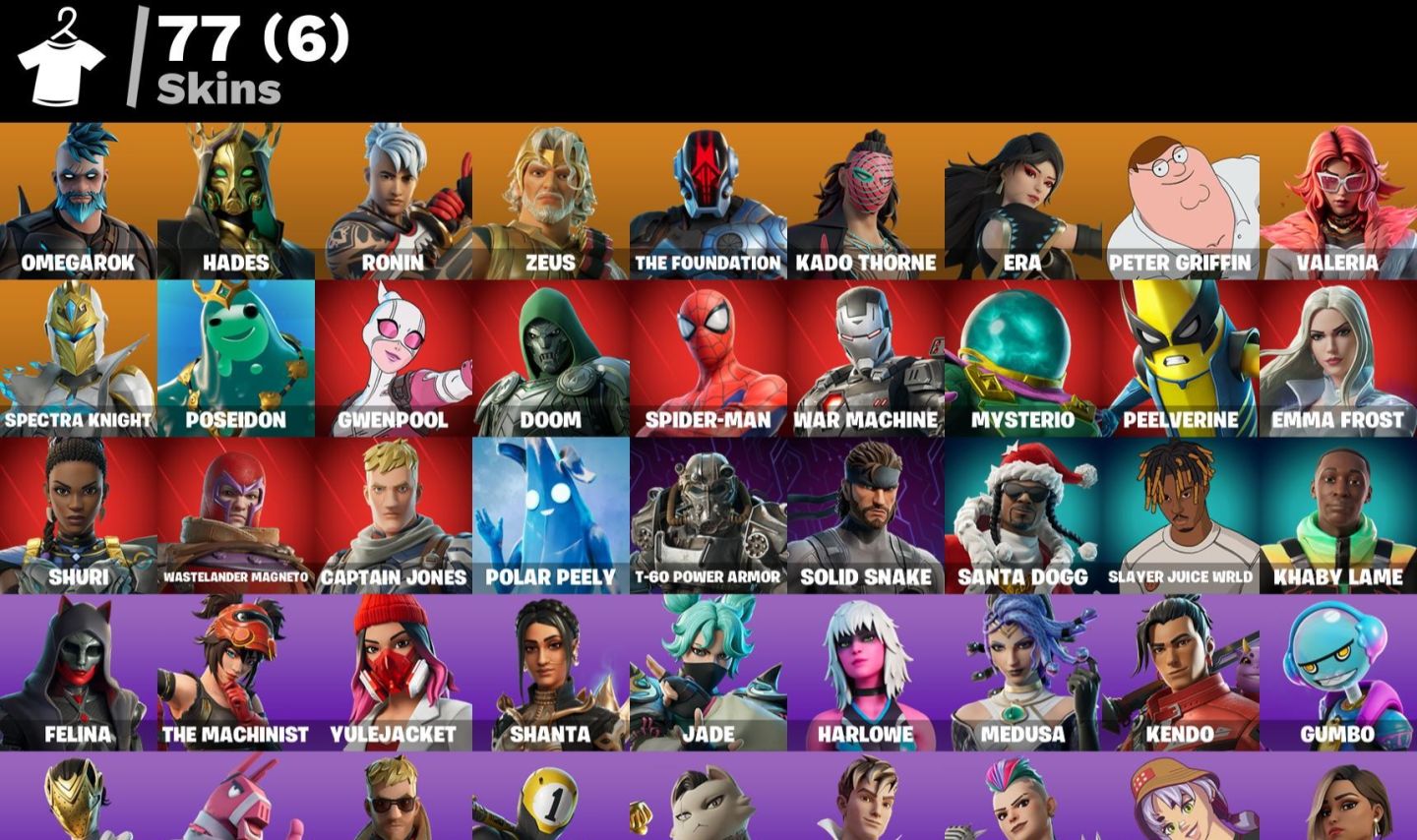 CONTA FORTNITE TOP | 77 SKINS | PETER GRIFFIN | SKINS MARVEL | 45 MAX STYLES e +