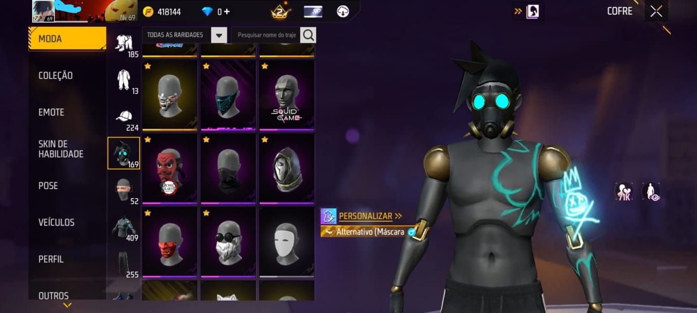 CONTA FF LVL 69 TODAS AS CAMISAS DE TIME + COMBO NARUTO FULL + UMP COMPETITIVA