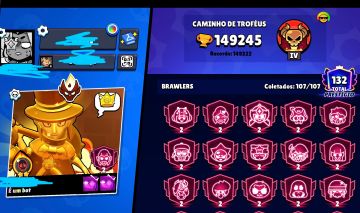 Conta de Brawl Stars Quase Full (107/108) + 149K Troféus + Mestre + Skins Raras
