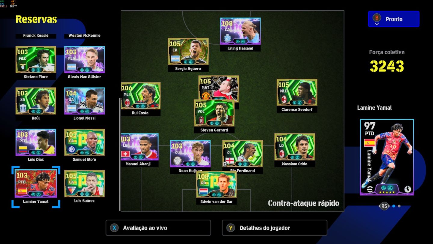Conta PC Steam Halland 108, Van Der Sar 108, Seedorf 105, Rui Costa 106 e CIA