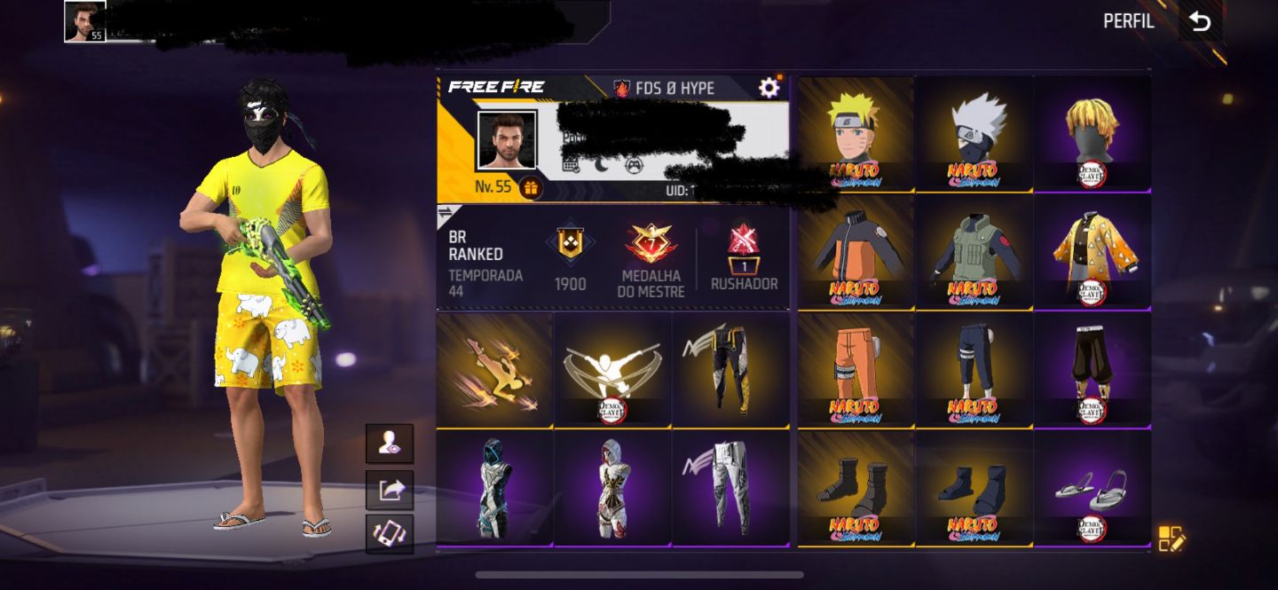 Conta de Free Fire criada em 2019 com 3 calças angelicais