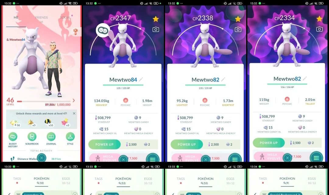 L46| 3 MEWTWO + 10 LENDÁRIOS + 50 SHINIES + 9 BG | LVL 46 pk20