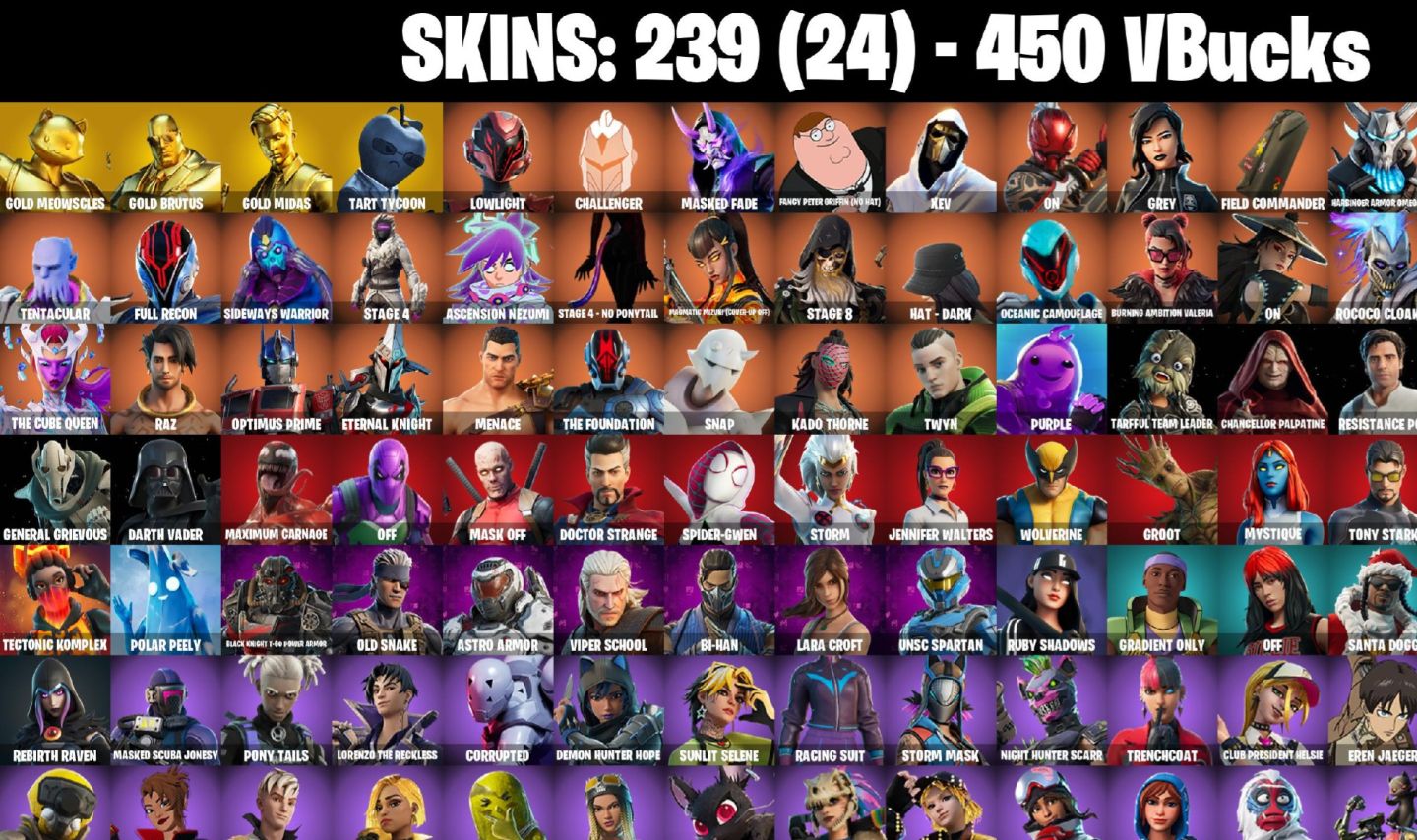 239 skins Gold Midas Leviathan Axe Lara croft e muitas skins 450 vb