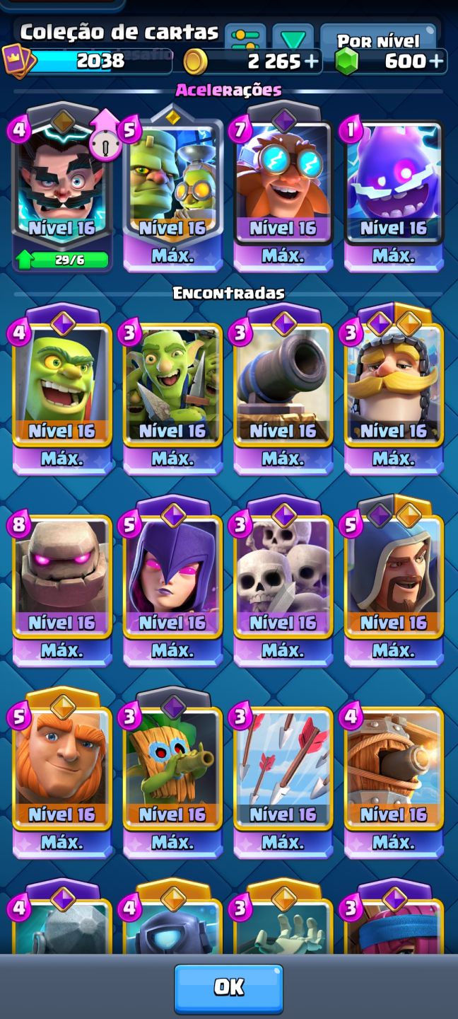 Conta lvl 16 clash royale medalha 10 anos quase full